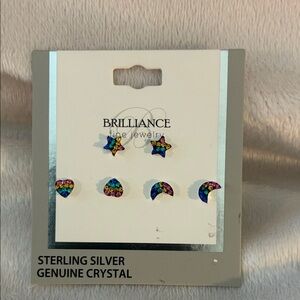 Brilliance Sterling Silver Multicolor Crystal Stud Earring Set